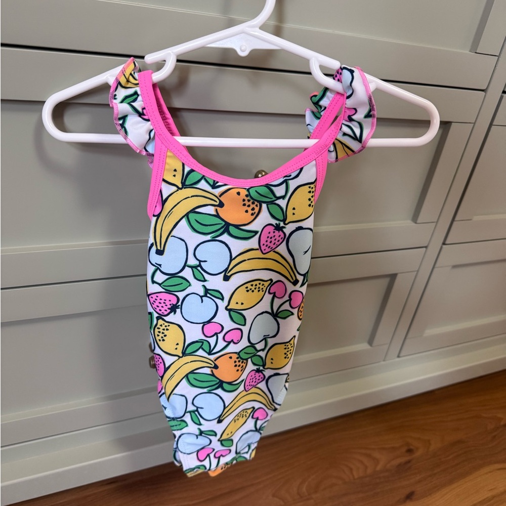 Old Navy Baby Fruit-Print Ruffle Strap Swimsuit - Pink Trim - NWT